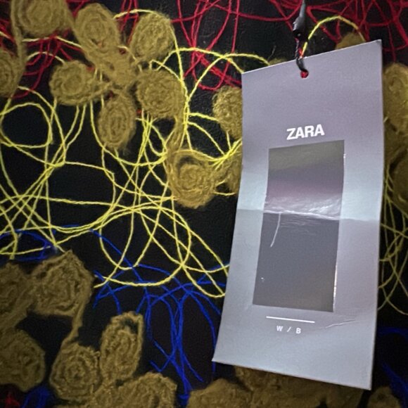 Zara Neon Blue Red Yellow Floral Embroidered Scribbles Tunic Dress Size M-L NWT - Picture 4 of 6